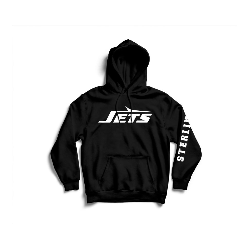 Product mockup: Jets heavyweight hooded sweatshirt in black